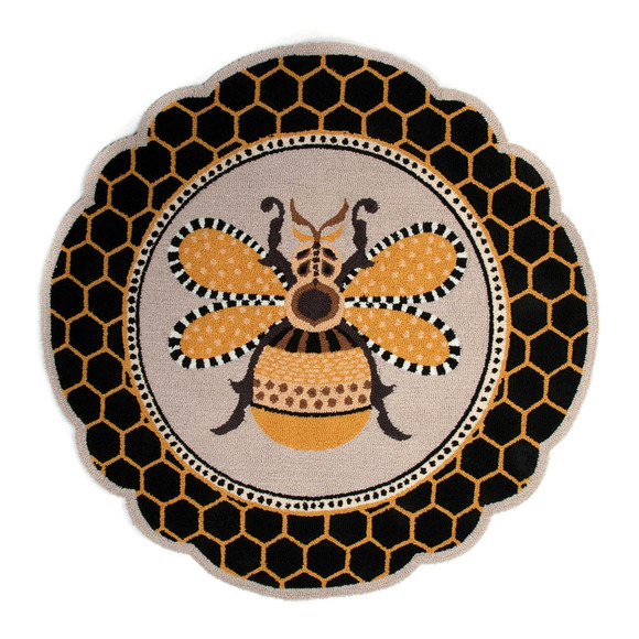 MACKENZIE-CHILDS Queen Bee Rug 4' Round New - Picture 1 of 7